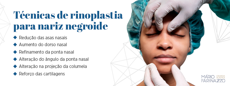 Técnicas de rinoplastia para nariz negroide

Redução das asas nasais
Aumento do dorso nasal
Refinamento da ponta nasal
Alteração do ângulo da ponta nasal
Alteração na projeção da columela
Reforço das cartilagens
