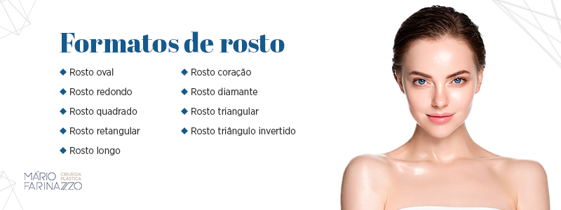 Formatos de rosto: rosto oval, rosto redondo, rosto quadrado, rosto retangular, rosto longo, rosto coração, rosto diamante, rosto triangular e rosto triângulo invertido.